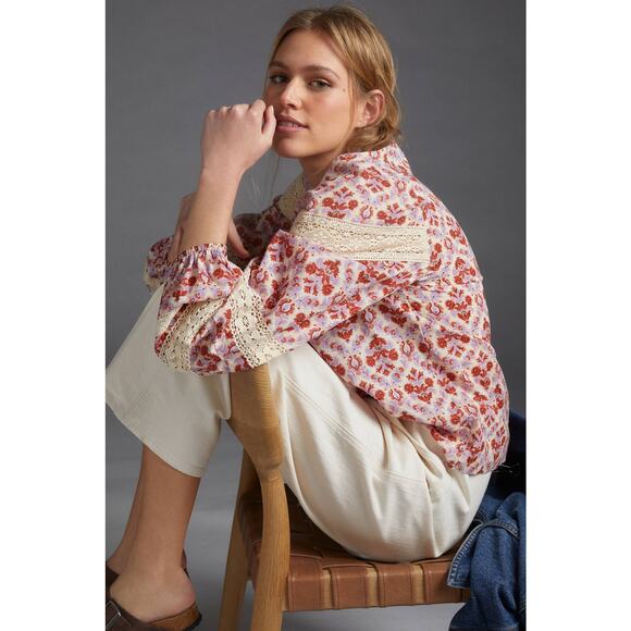 New Anthropologie Eze Sur Mer Yvonne Lace Boho Chic Blouse $98 SMALL Floral Geo - Picture 2 of 5